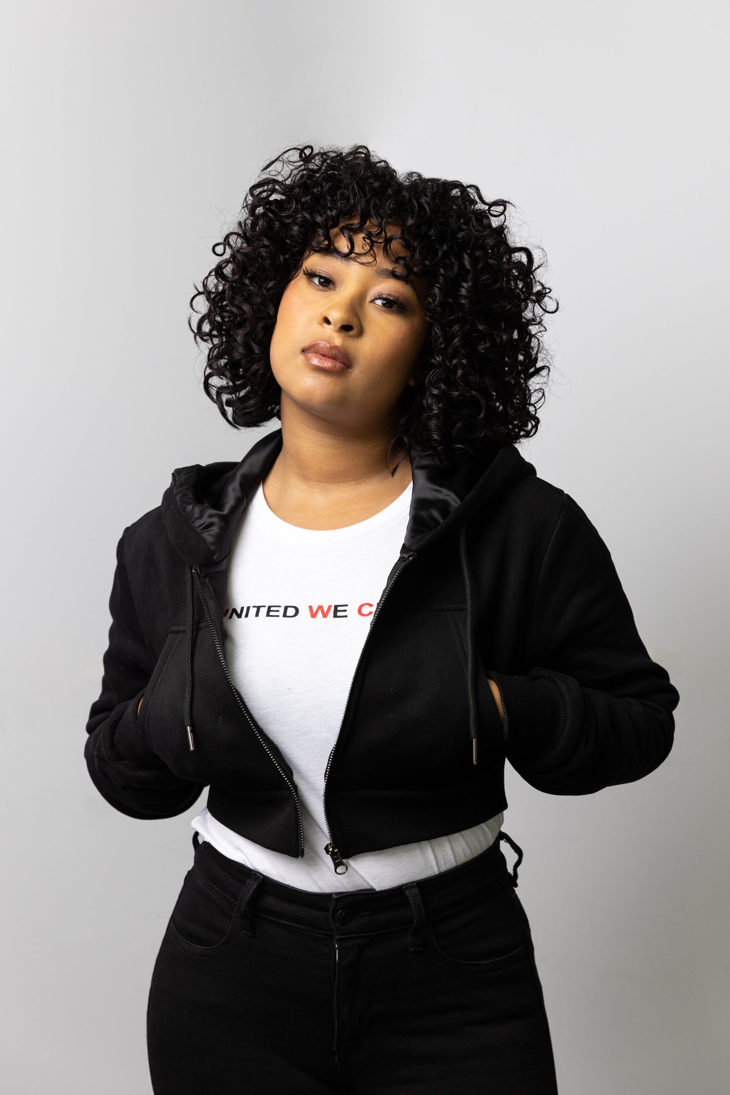 United We Curl Satin Lined Hoodie: Cropped Length