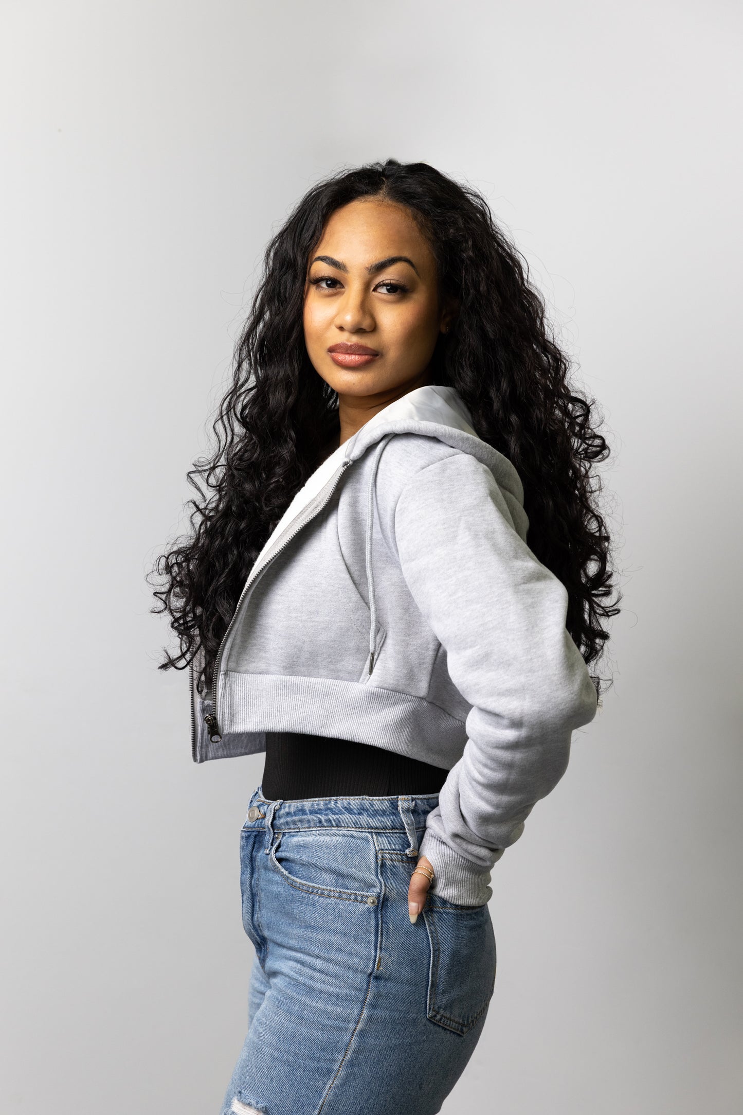 United We Curl Satin Lined Hoodie: Cropped Length
